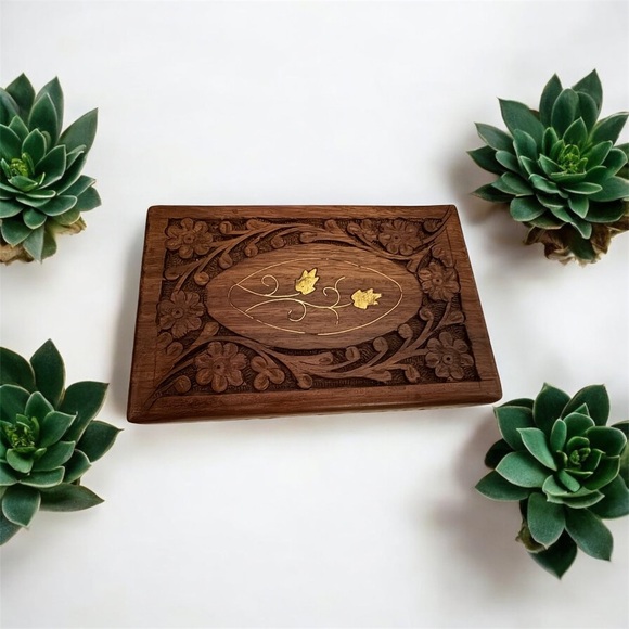Other - Vintage hand carved jewelry box, trinkets, collectibles, antique decor.